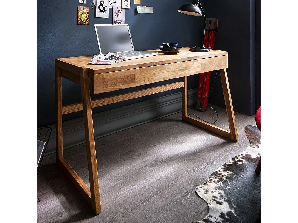 Echtholz Schreibtisch aus Wildeiche geölt einer Schublade