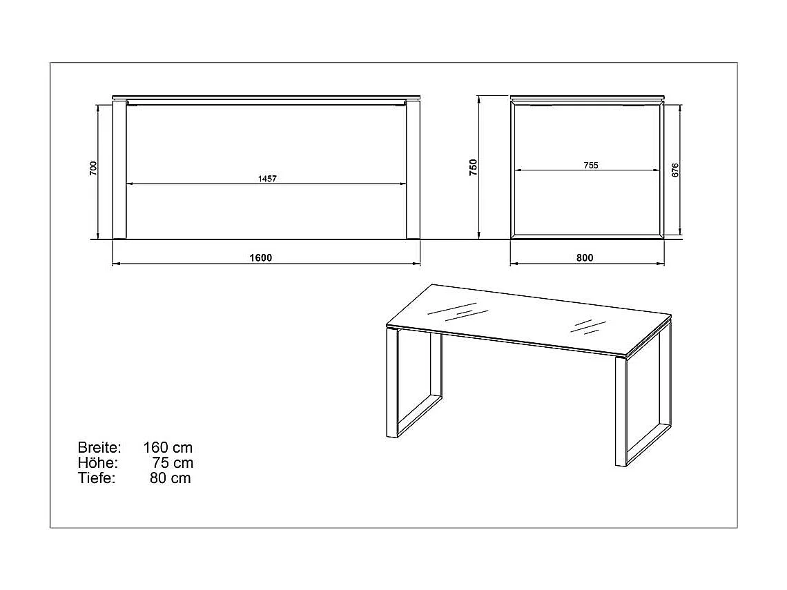 Büro Schreibtisch in Weiß  und Wildeiche Optik Glas beschichtet (zweiteilig)