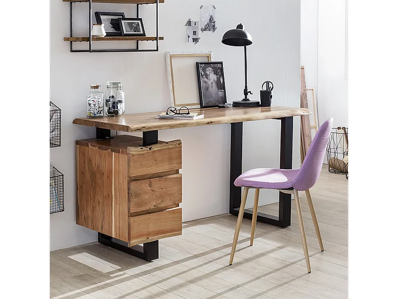 Design Schreibtisch mit Baumkante Akazie Massivholz