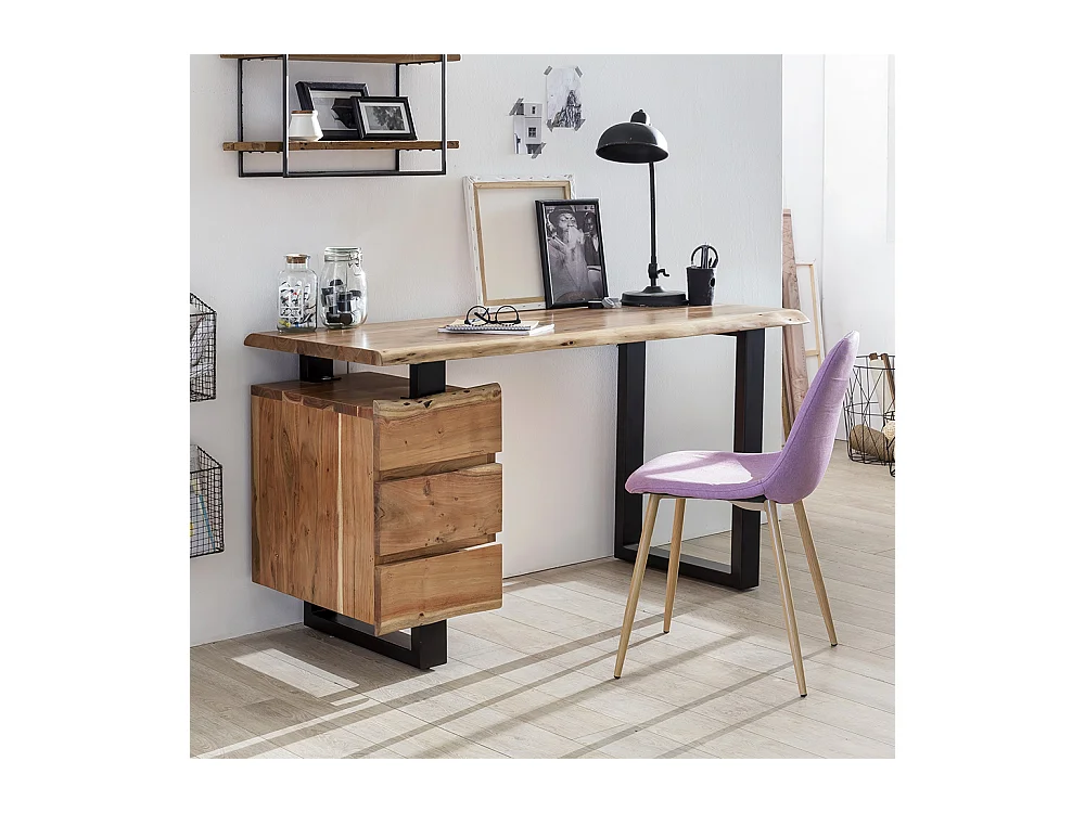 Design Schreibtisch mit Baumkante Akazie Massivholz