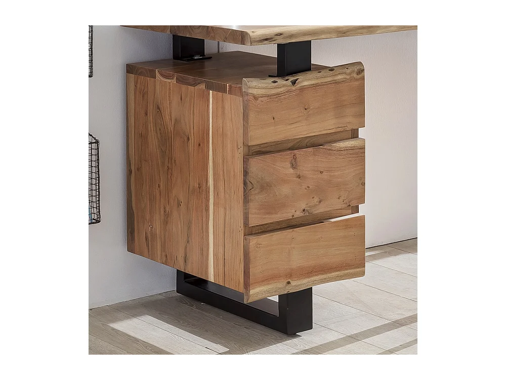 Design Schreibtisch mit Baumkante Akazie Massivholz