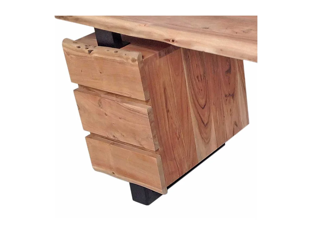 Design Schreibtisch mit Baumkante Akazie Massivholz