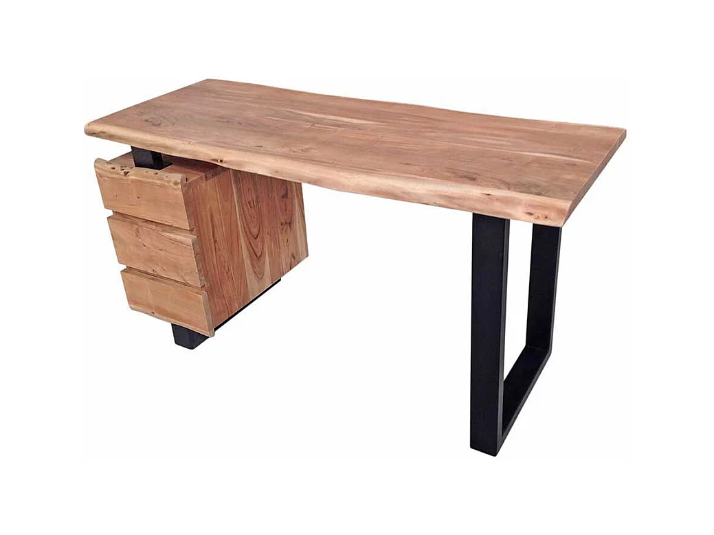 Design Schreibtisch mit Baumkante Akazie Massivholz