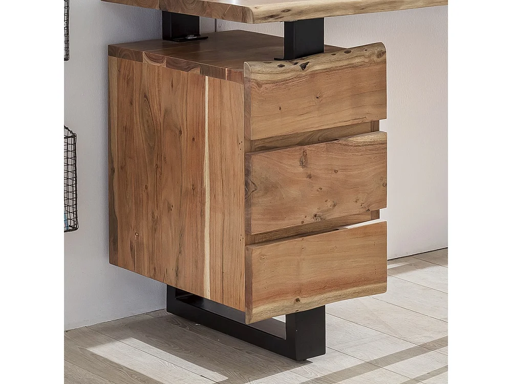 Design Schreibtisch mit Baumkante Akazie Massivholz