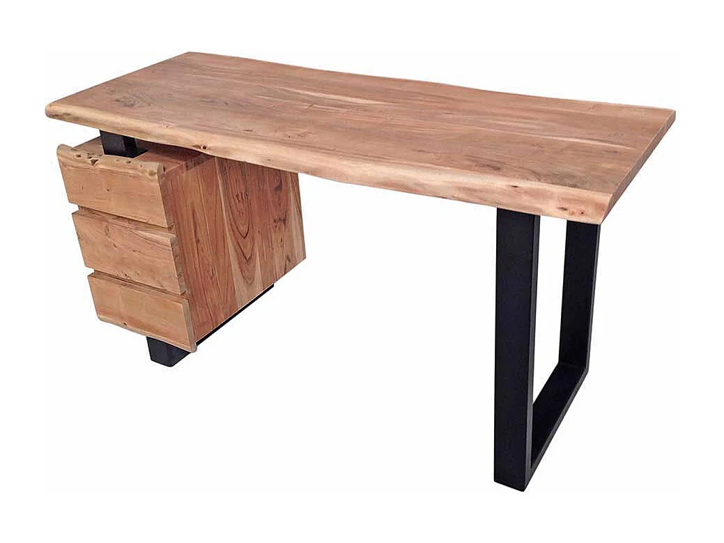 Design Schreibtisch mit Baumkante Akazie Massivholz