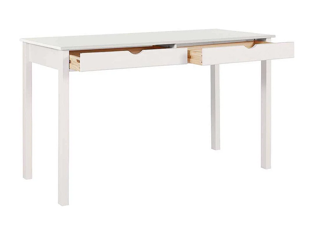 Schreibtisch aus Kiefer Massivholz Weiß lackiert zwei Schubladen