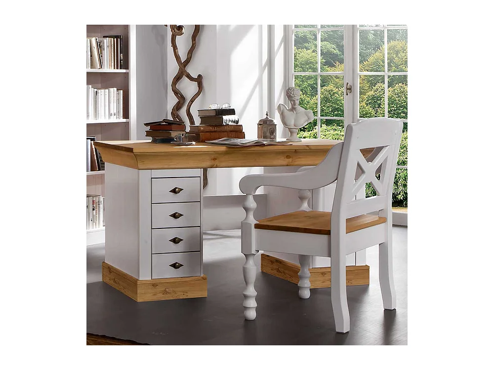 Bürotisch aus Kiefer teilmassiv Weiß