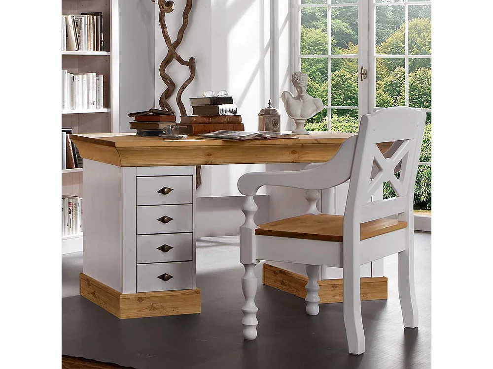 Bürotisch aus Kiefer teilmassiv Weiß