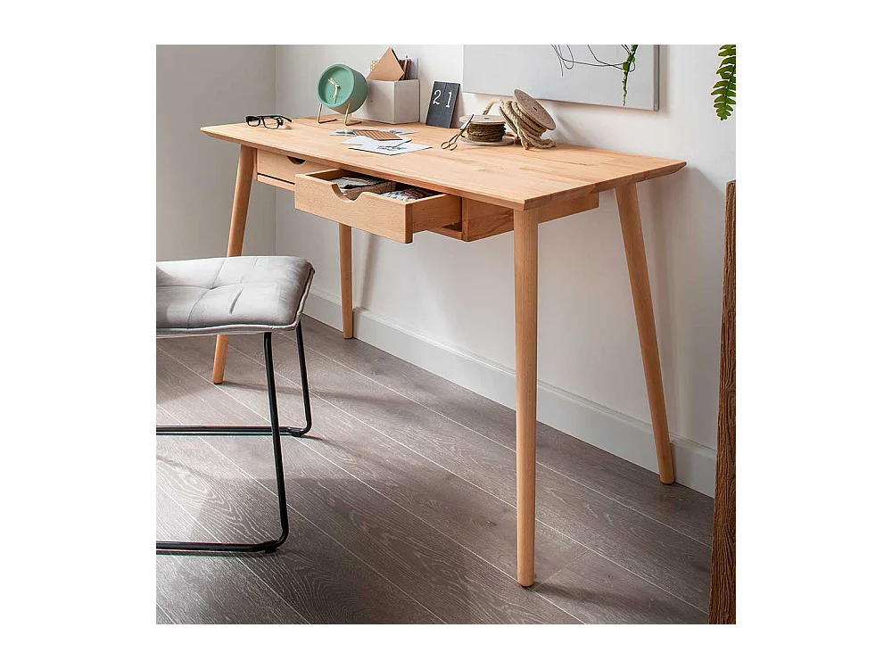 Homeoffice Schreibtisch mit zwei Schubladen Kernbuche Massivholz