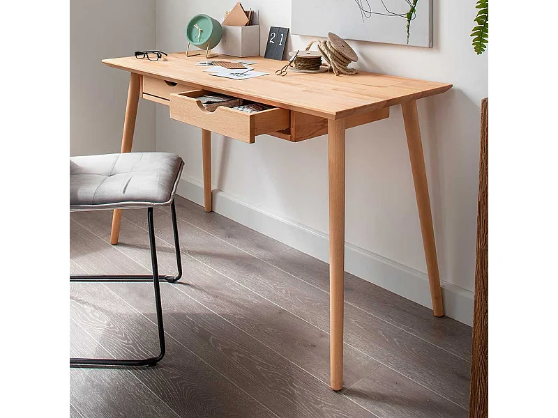 Homeoffice Schreibtisch mit zwei Schubladen Kernbuche Massivholz