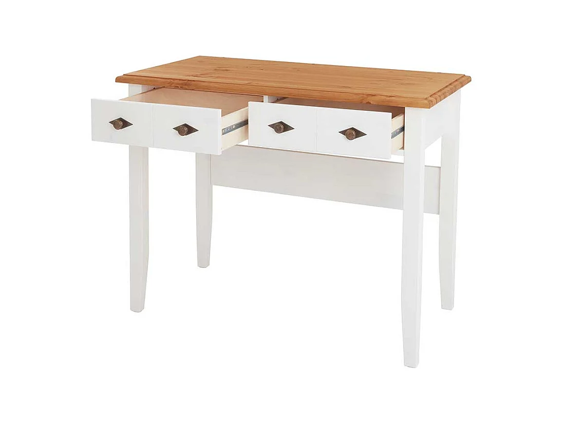 Zweifarbiger Schreibtisch Holz in Kieferfarben und Weiß 102 cm breit