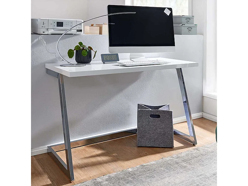 Laptopschreibtisch in Weiß Hochglanz Silberfarben