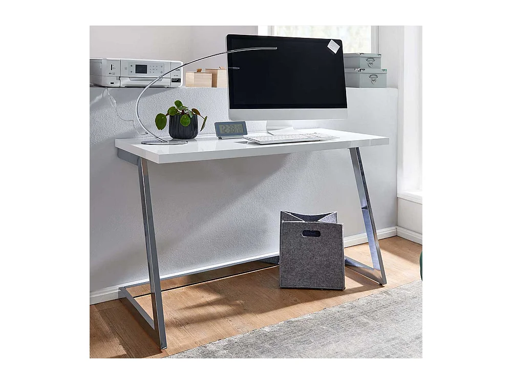 Laptopschreibtisch in Weiß Hochglanz Silberfarben