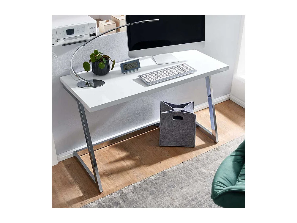 Laptopschreibtisch in Weiß Hochglanz Silberfarben