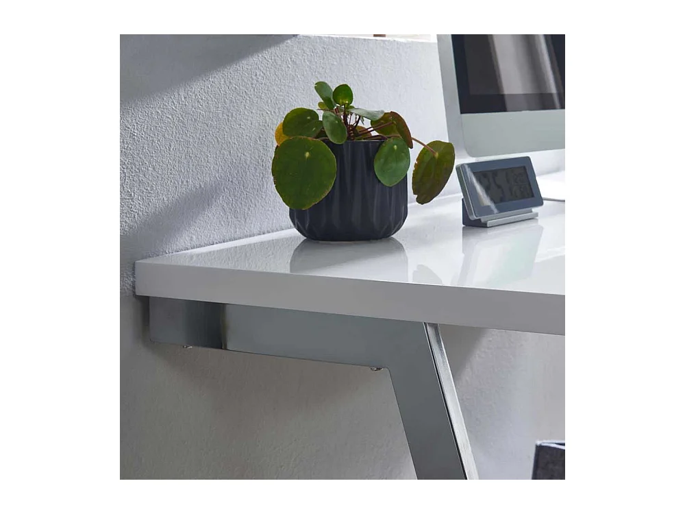 Laptopschreibtisch in Weiß Hochglanz Silberfarben