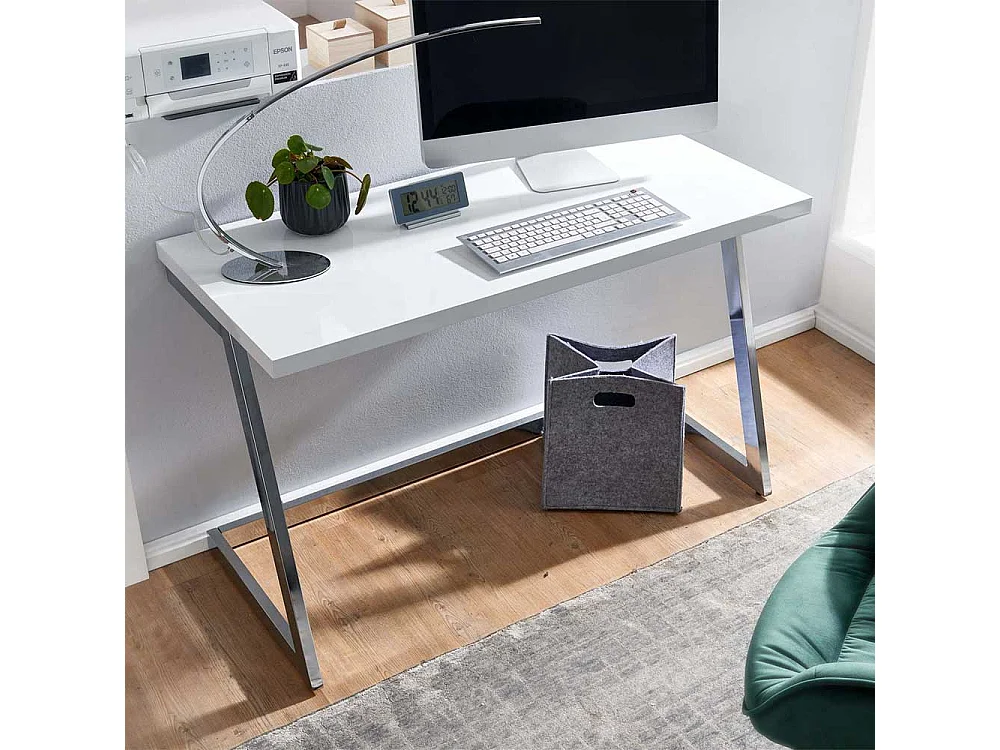 Laptopschreibtisch in Weiß Hochglanz Silberfarben