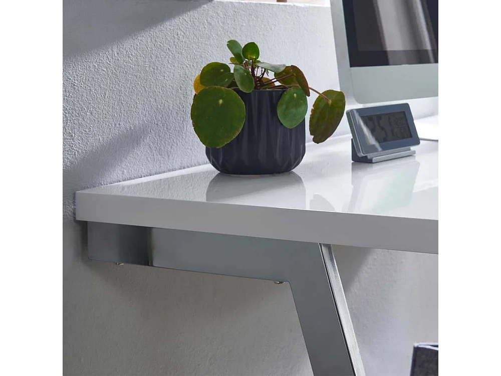 Laptopschreibtisch in Weiß Hochglanz Silberfarben