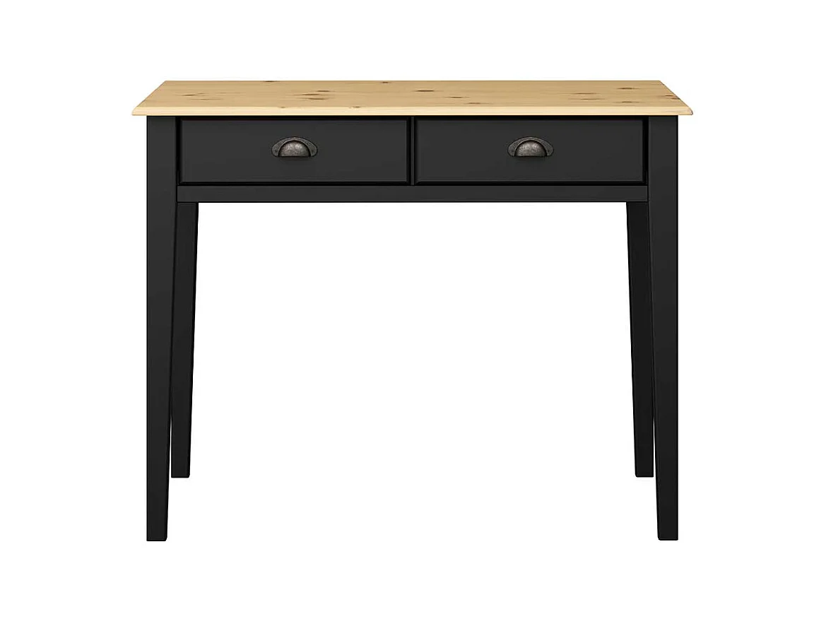Rechteckiger Schreibtisch in Kieferfarben und Schwarz zwei Schubladen