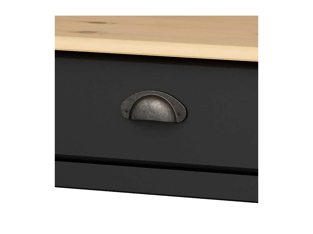 Rechteckiger Schreibtisch in Kieferfarben und Schwarz zwei Schubladen