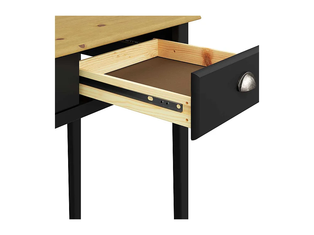 Rechteckiger Schreibtisch in Kieferfarben und Schwarz zwei Schubladen