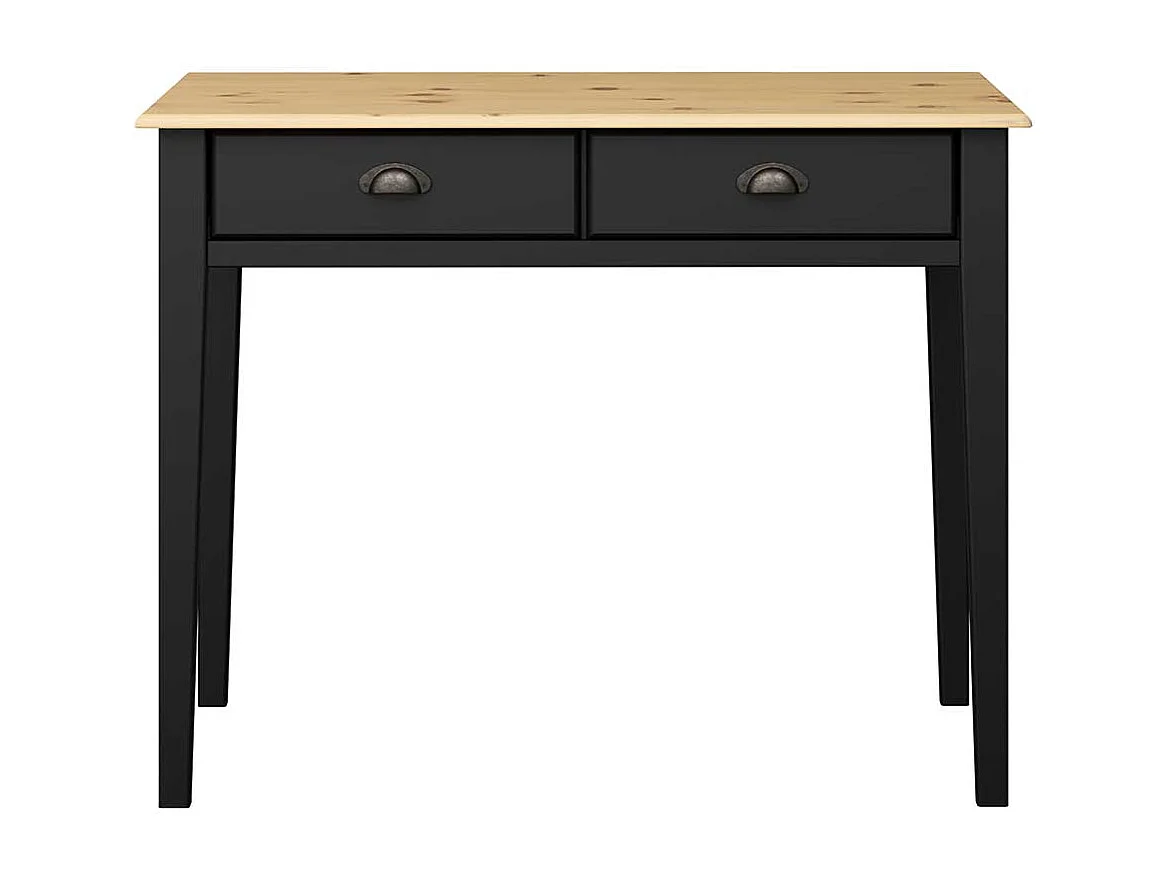 Rechteckiger Schreibtisch in Kieferfarben und Schwarz zwei Schubladen