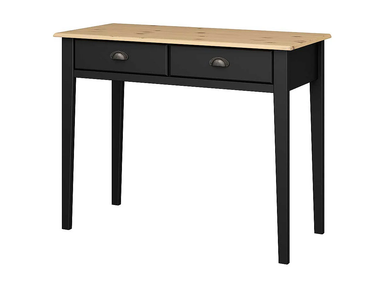 Rechteckiger Schreibtisch in Kieferfarben und Schwarz zwei Schubladen