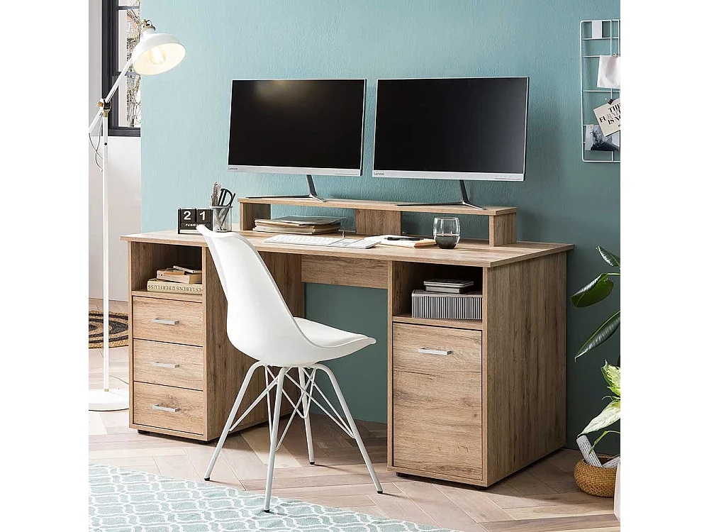 Jugendschreibtisch in Wildeiche Holzoptik Bildschirmaufsatz