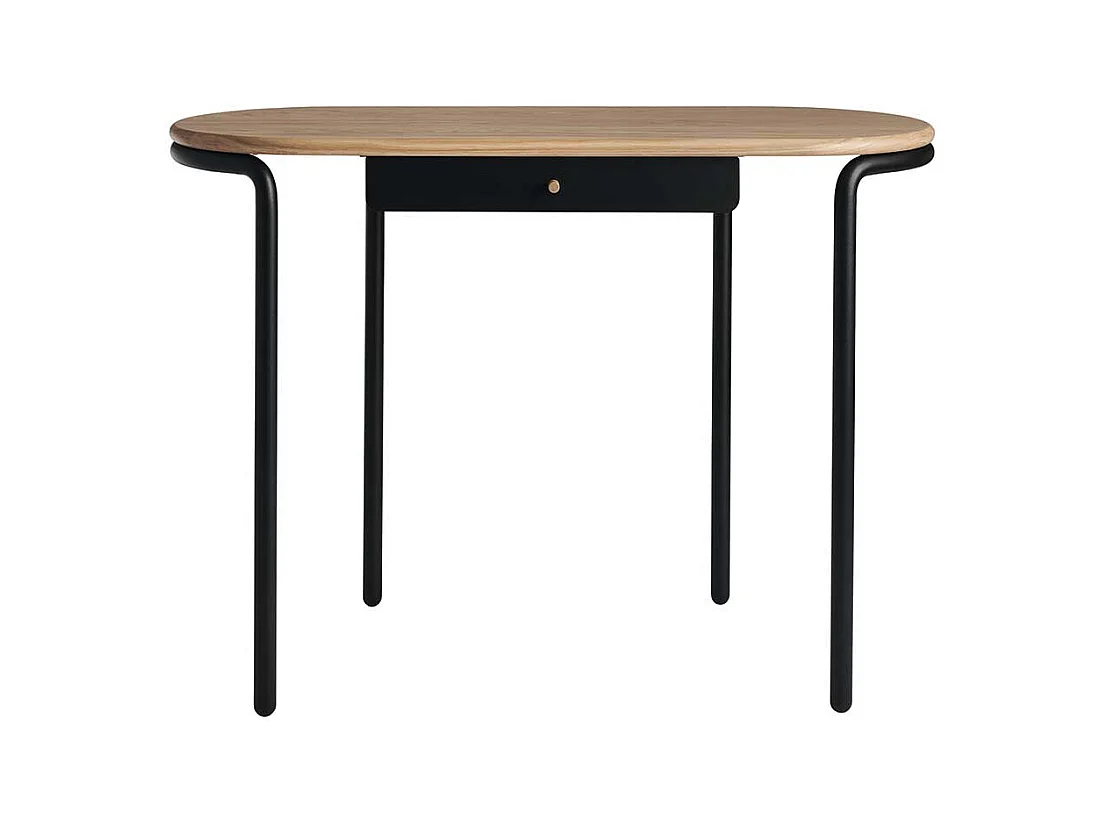 B�roschreibtisch mit abgerundeter Massivholzplatte Metallgestell in Schwarz