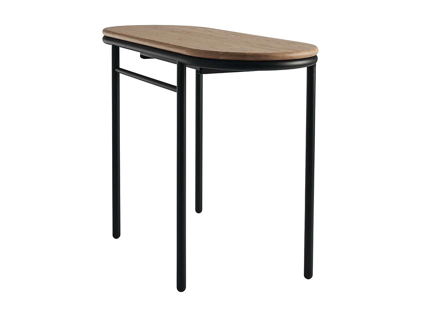 Büroschreibtisch mit abgerundeter Massivholzplatte Metallgestell in Schwarz