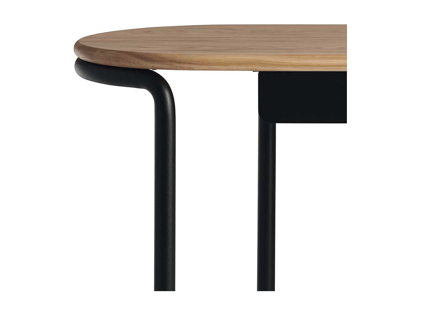 Büroschreibtisch mit abgerundeter Massivholzplatte Metallgestell in Schwarz