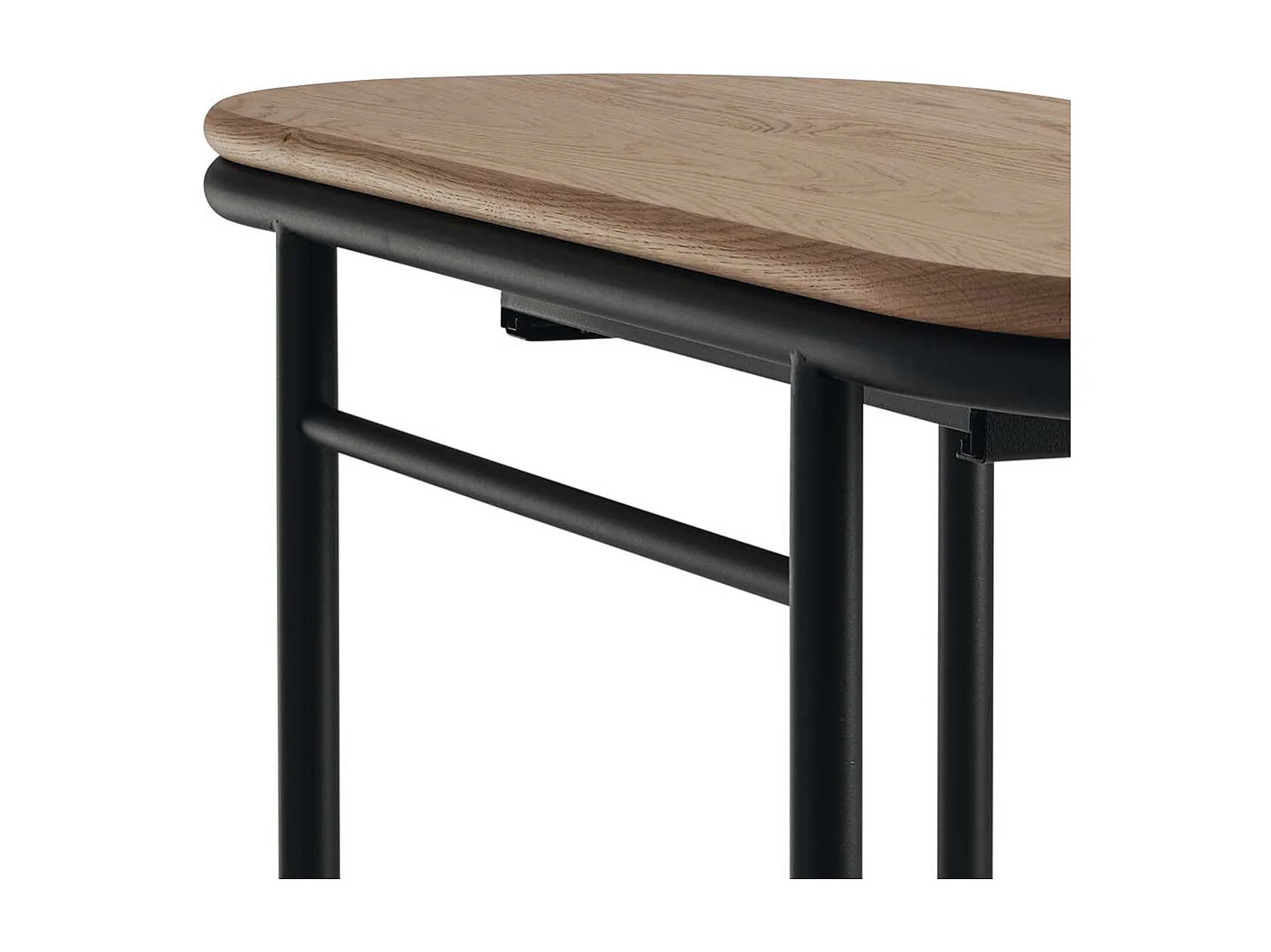 Büroschreibtisch mit abgerundeter Massivholzplatte Metallgestell in Schwarz