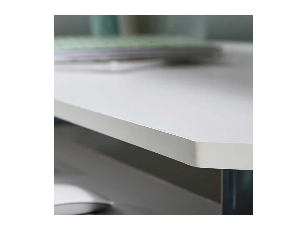 Wei�er Eckschreibtisch mit Tastaturauszug Druckerablage