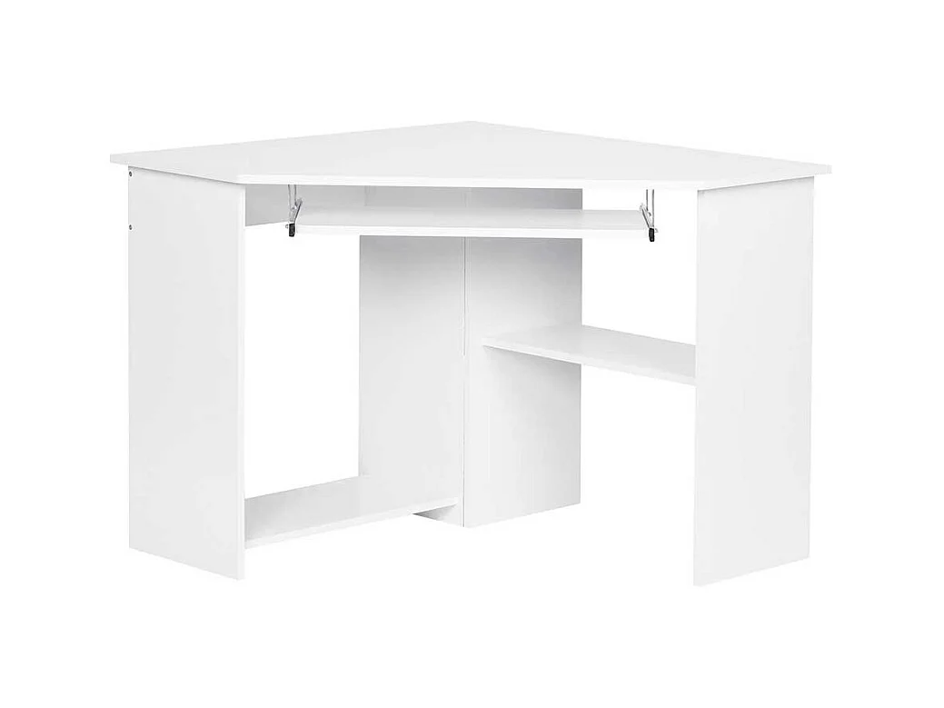 Wei�er Eckschreibtisch mit Tastaturauszug Druckerablage