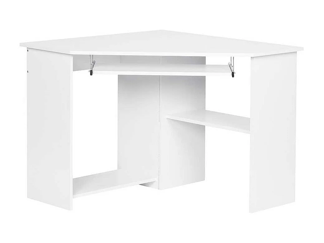 Wei�er Eckschreibtisch mit Tastaturauszug Druckerablage