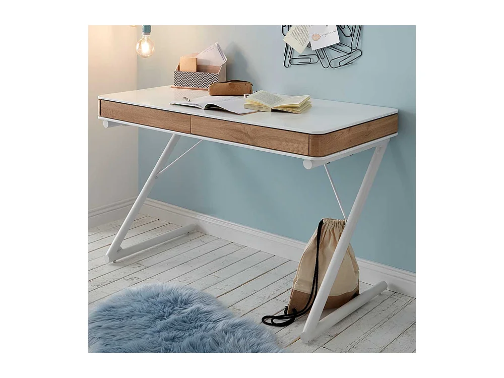 Laptopschreibtisch in Wei� und Eiche Optik 120 cm breit