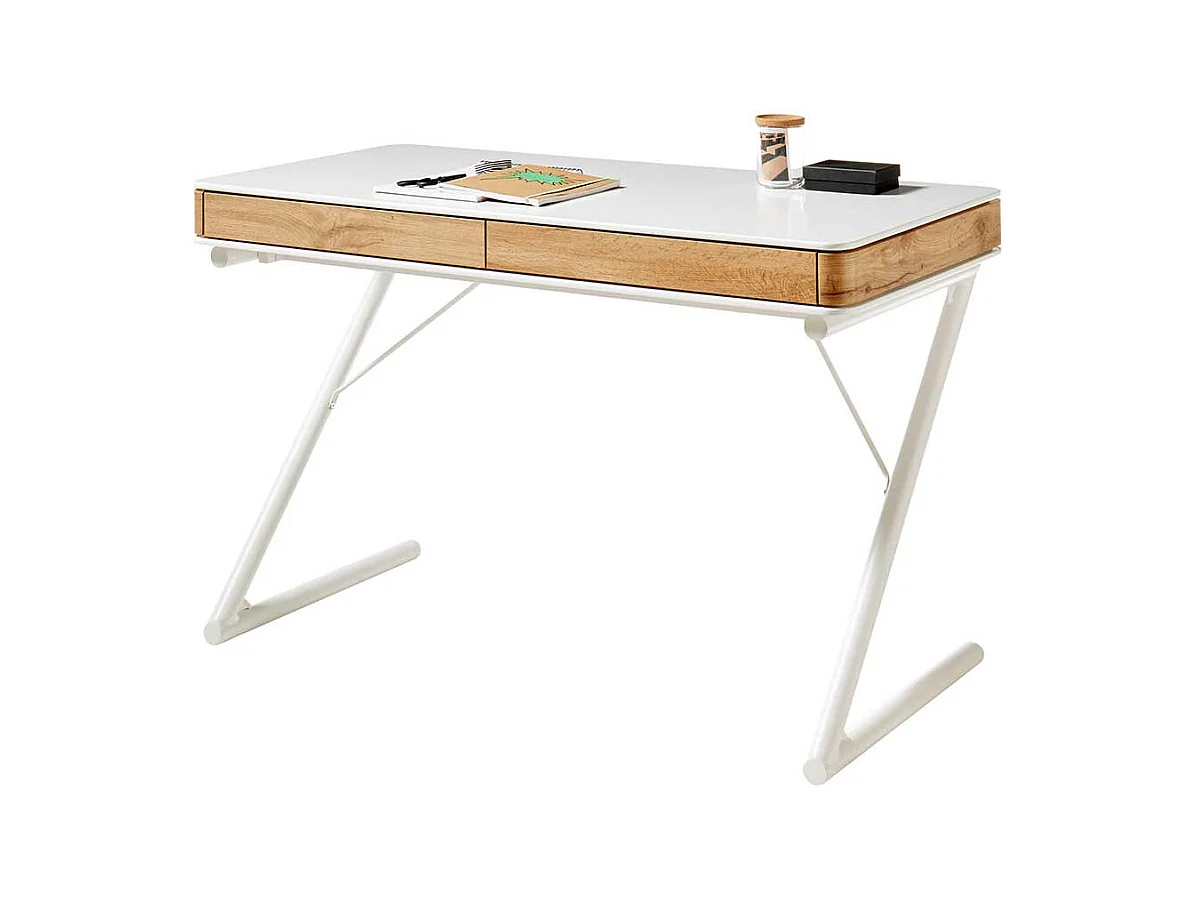 Laptopschreibtisch in Wei� und Eiche Optik 120 cm breit