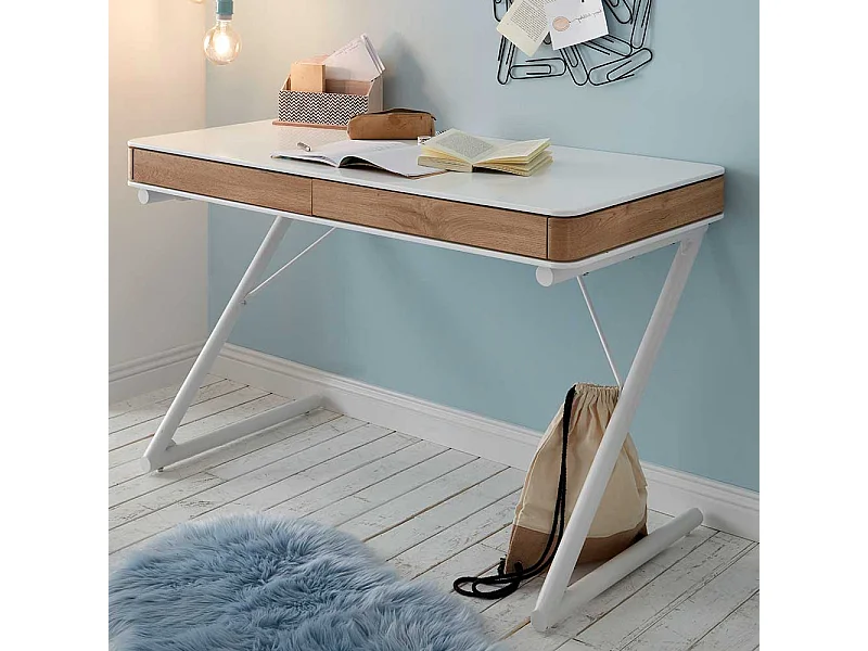 Laptopschreibtisch in Wei� und Eiche Optik 120 cm breit