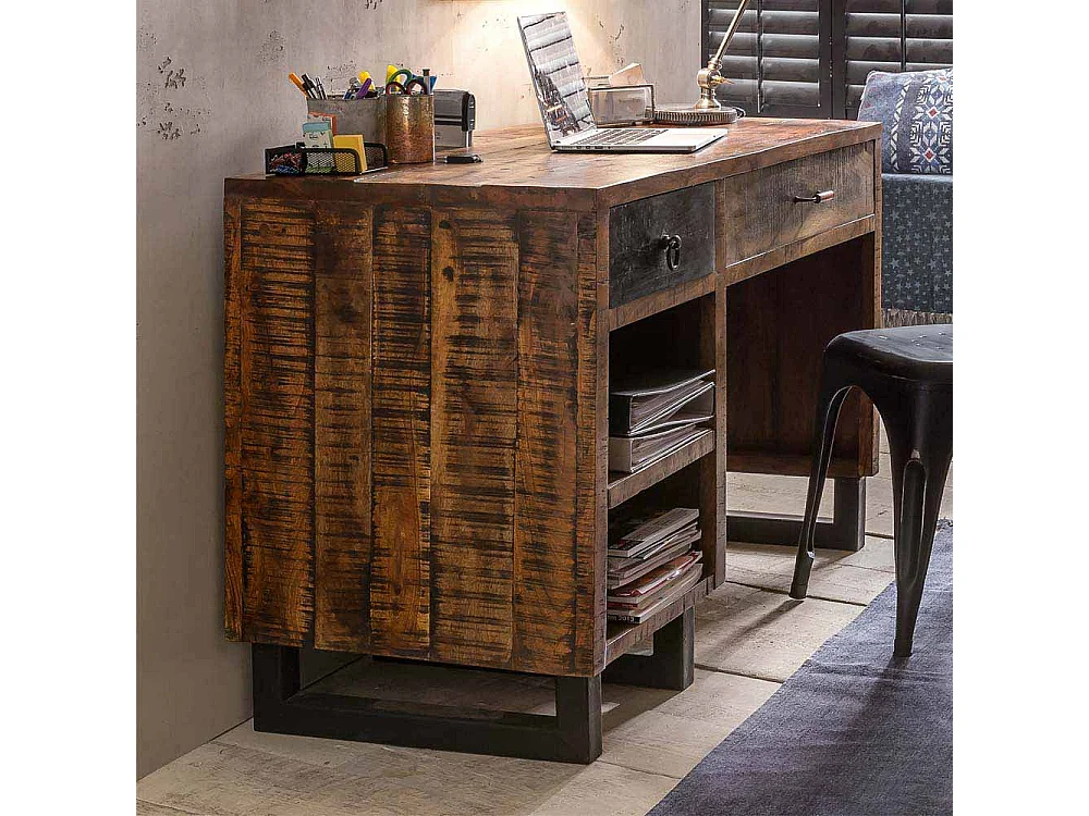 Loft Schreibtisch aus Mangobaum Recyclingholz 120 cm