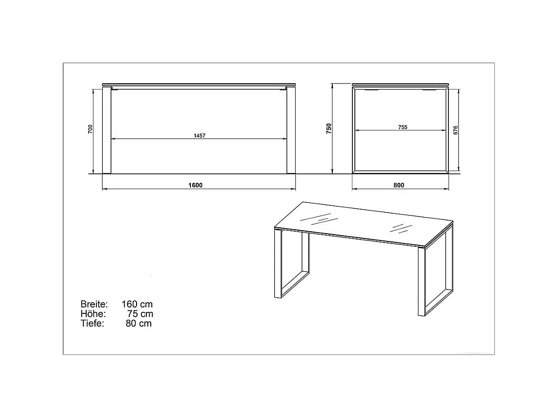 Büroschreibtisch in Weiß Glas beschichtet Rollcontainer (zweiteilig)