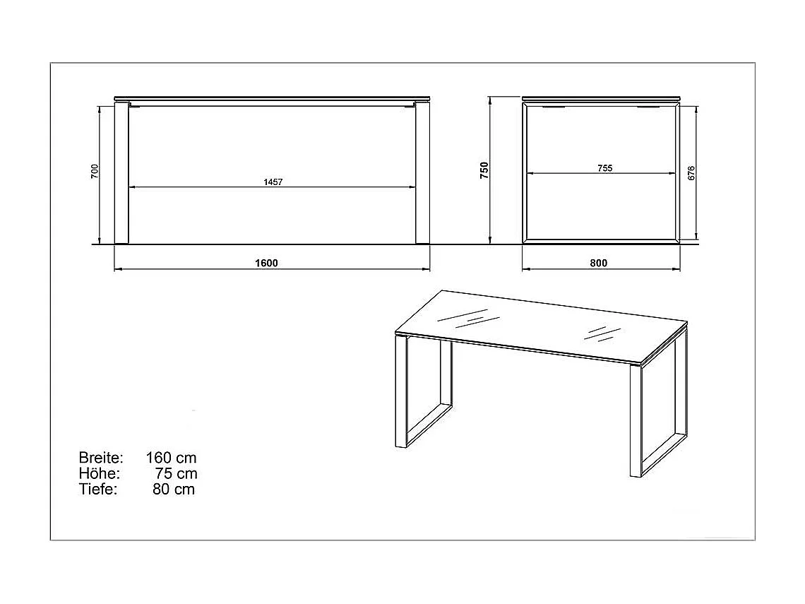 Büroschreibtisch in Weiß Glas beschichtet Rollcontainer (zweiteilig)