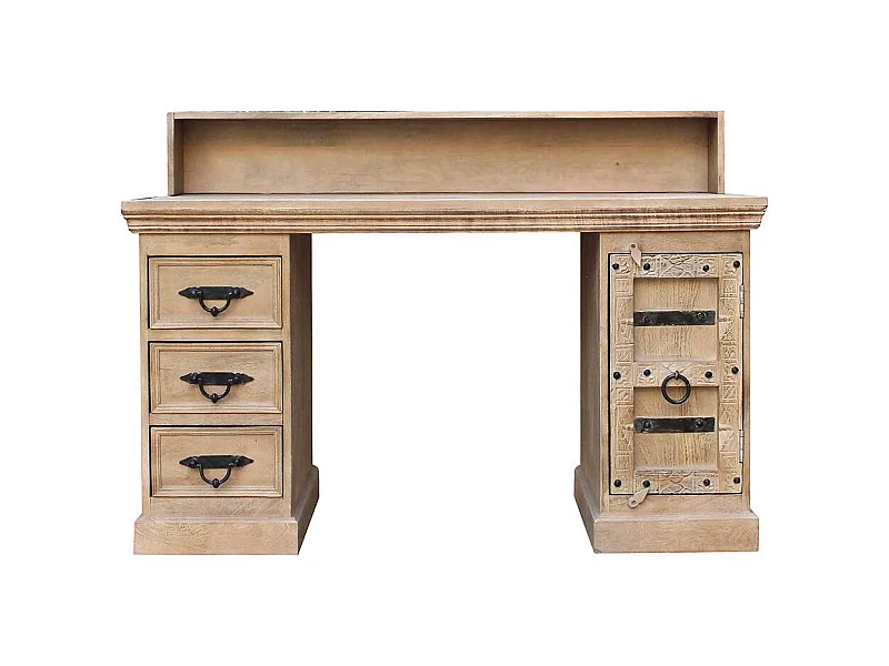 Shabby Chic Schreibtisch aus Mangobaum Massivholz Bildschirmaufsatz