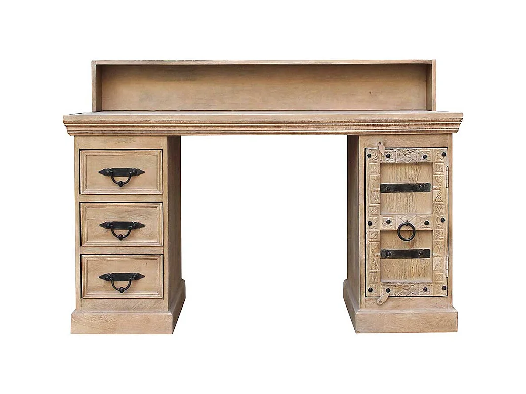 Shabby Chic Schreibtisch aus Mangobaum Massivholz Bildschirmaufsatz