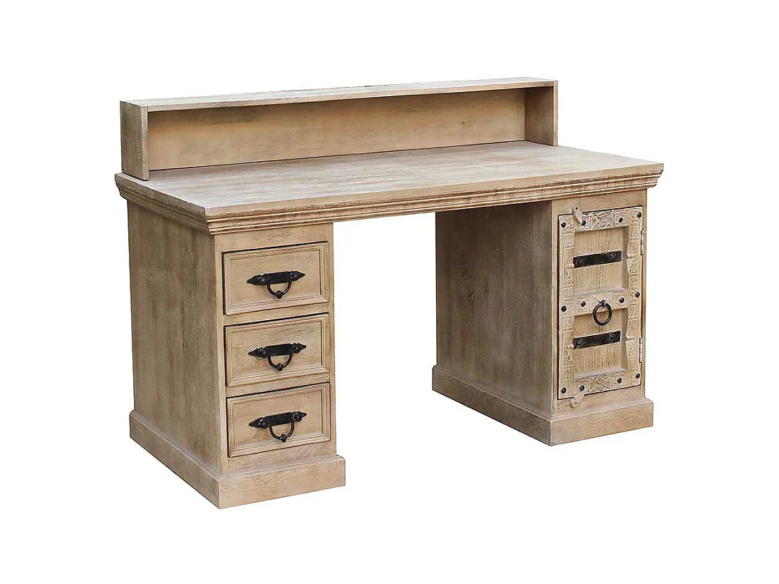 Shabby Chic Schreibtisch aus Mangobaum Massivholz Bildschirmaufsatz