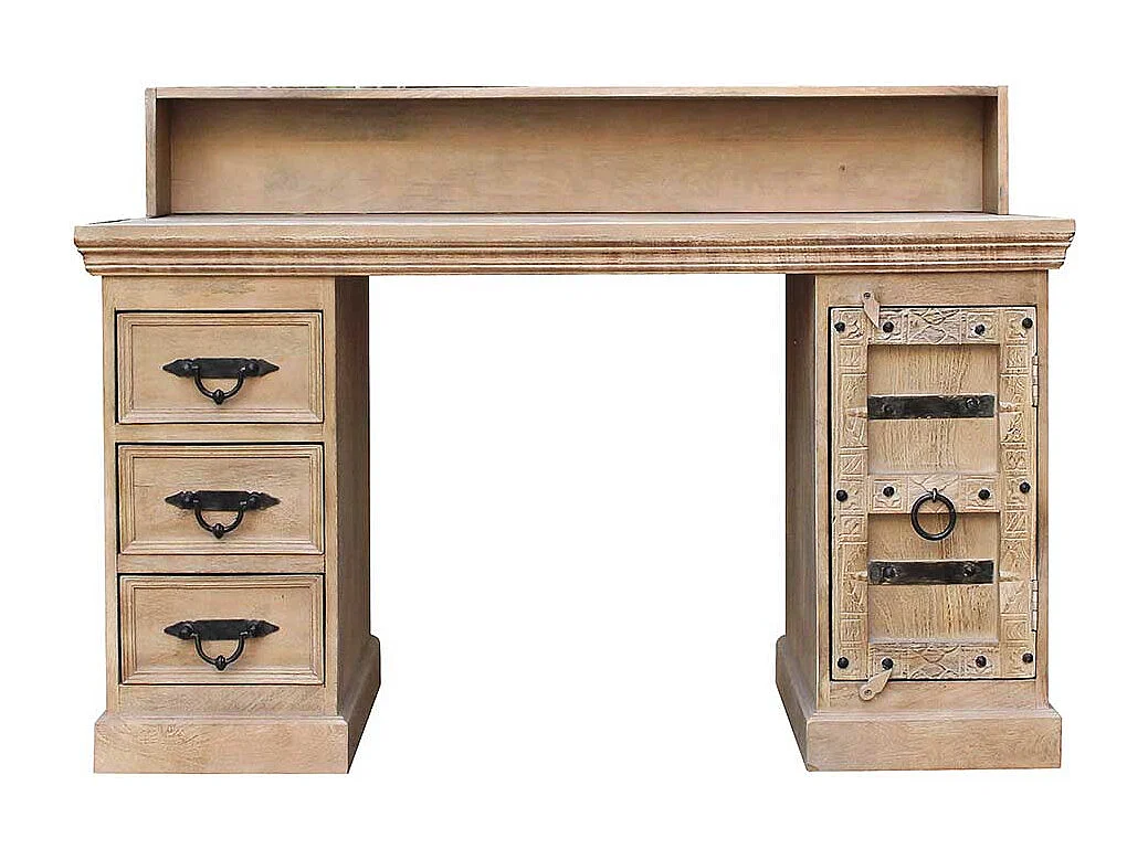 Shabby Chic Schreibtisch aus Mangobaum Massivholz Bildschirmaufsatz