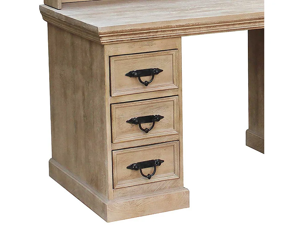 Shabby Chic Schreibtisch aus Mangobaum Massivholz Bildschirmaufsatz