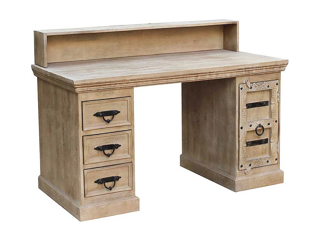 Shabby Chic Schreibtisch aus Mangobaum Massivholz Bildschirmaufsatz