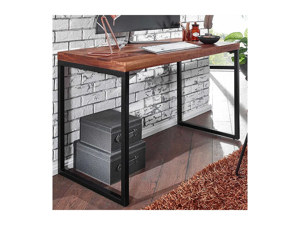 Factory Schreibtisch aus Sheesham Massivholz Bügelgestell