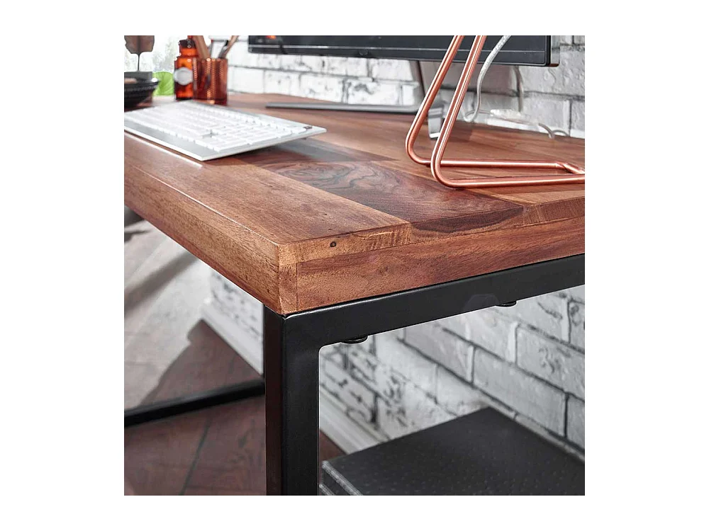 Factory Schreibtisch aus Sheesham Massivholz Bügelgestell