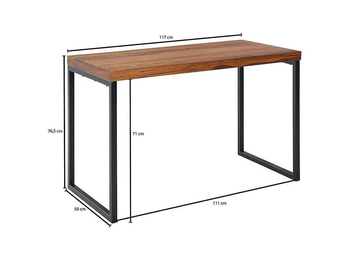 Factory Schreibtisch aus Sheesham Massivholz Bügelgestell