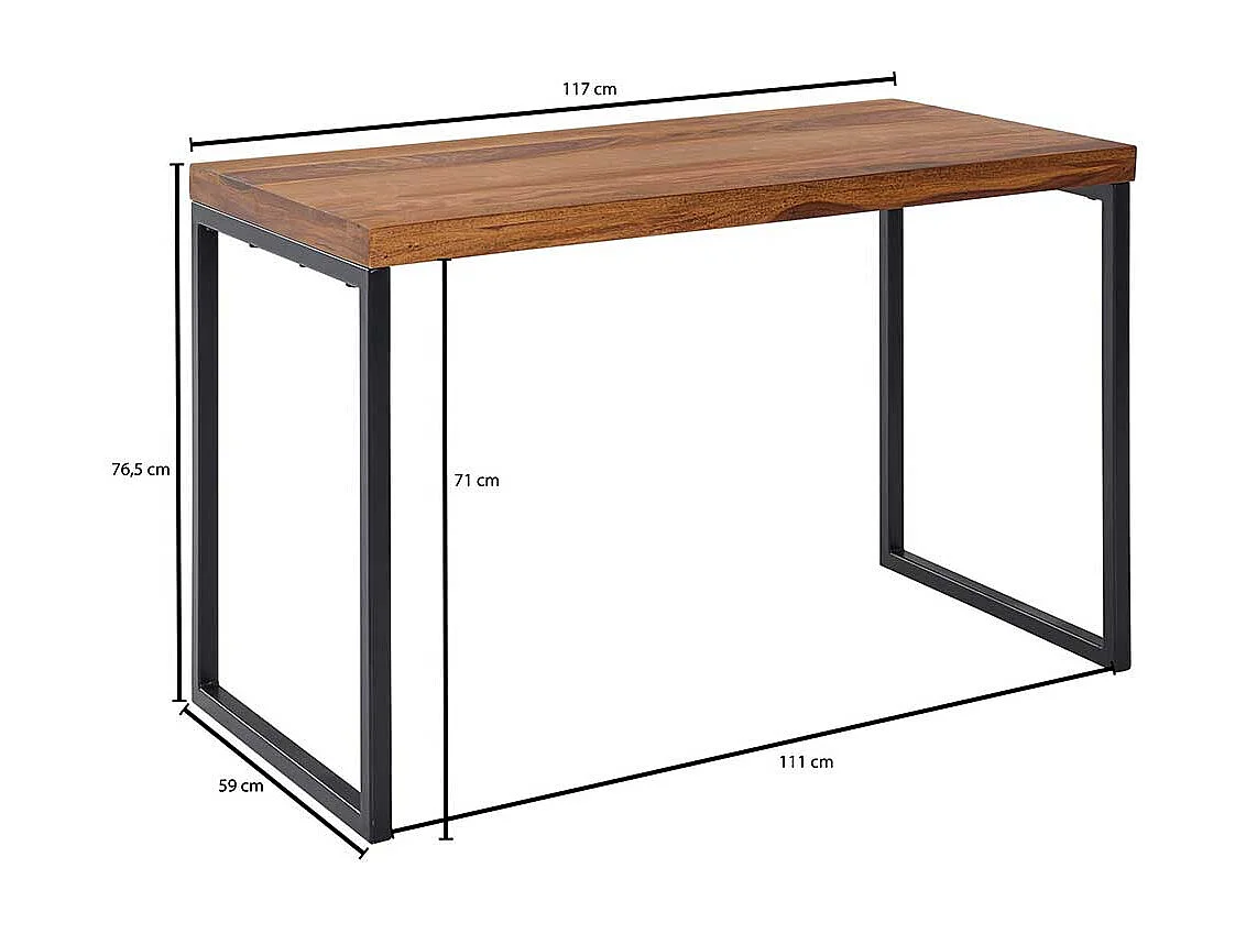 Factory Schreibtisch aus Sheesham Massivholz Bügelgestell